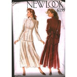New Look 6199 Sewing Pattern Women Jacket Skirt Peplum Bow Size 8-14 Vintage
